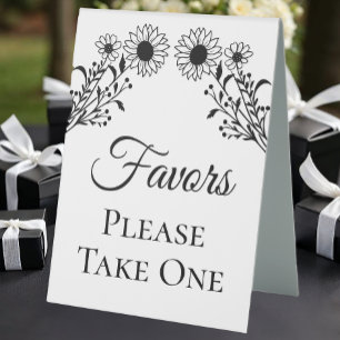 Plaque De Table Elégant Floral Noir Blanc Tournesol Mariage Favori