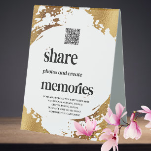 Plaque De Table Elegant Gold QR Code Photo Mariage livre d'or