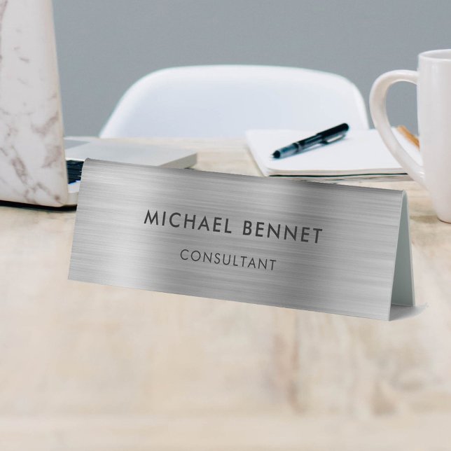 Plaque De Table Élégant Gris Argent Métallisé Professionnel Entrep (Elegant Silver Gray Metallic Professional Business Table Tent)