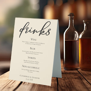 Plaque De Table Elégant ivoire Simple Mariage Bar Menu Boissons
