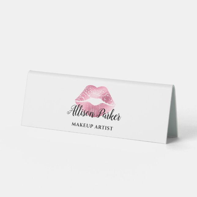 Plaque De Table Élégant maquilleur de lèvres roses (Recto)