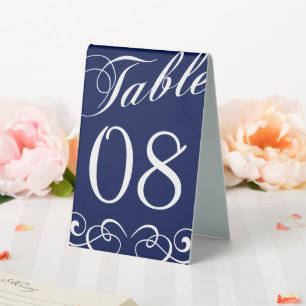 Plaque De Table Élégant Mariage bleu et blanc de la marine Numéro