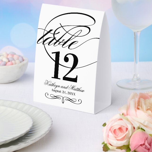 Plaque De Table Élégant Mariage Calligraphie Écriture Noir et Blan (Insitu (mariage))