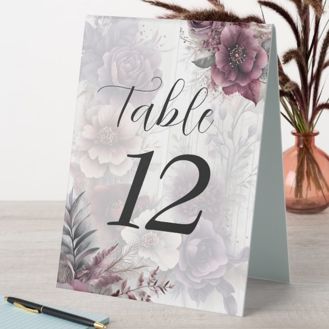 Plaque De Table Élégant Mariage floral violet, rose et marron (En SItu (Tableau))