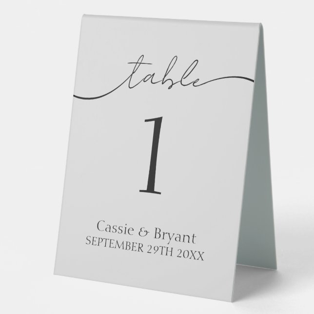 Plaque De Table Élégant Mariage gris classique Numéro de table (Recto)