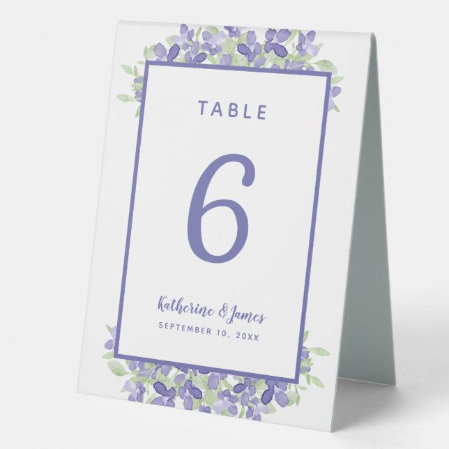 Plaque De Table Elégant Mariage Périwinkle Aquarelle Bleu Floral (Recto)