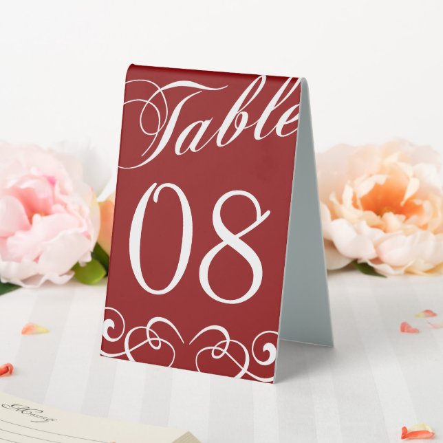 Plaque De Table Élégant Mariage rouge et blanc Numéro de table (In SItu (Mariage))