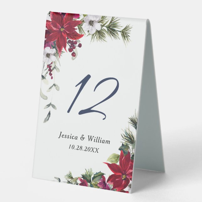 Plaque De Table Élégant Mariage rouge Poinsettia (Recto)