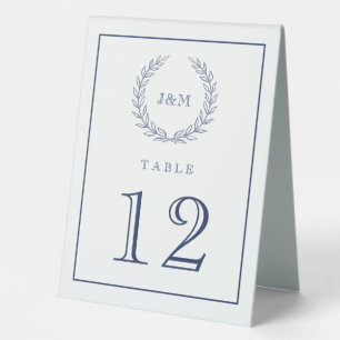 Plaque De Table Elégant Marine Blanc Simple Monogramme Mariage