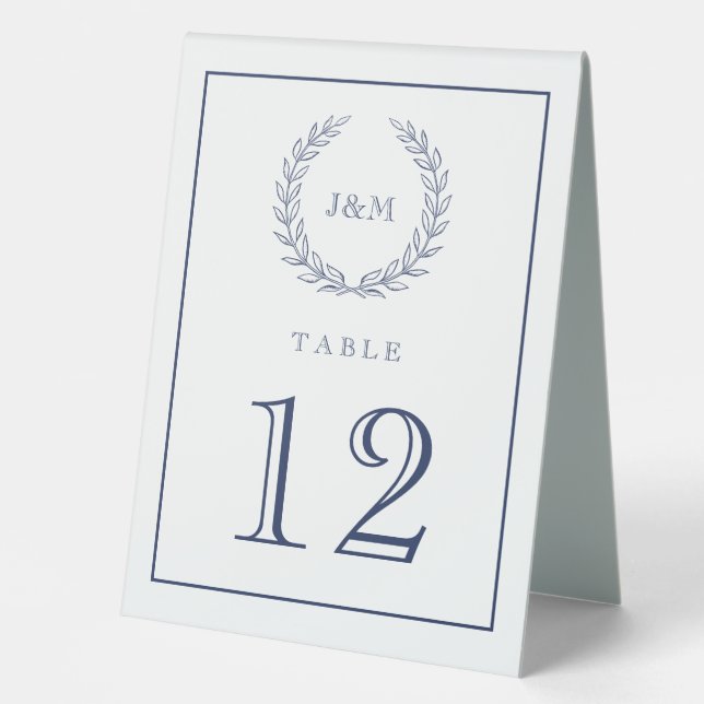 Plaque De Table Elégant Marine Blanc Simple Monogramme Mariage (Recto)
