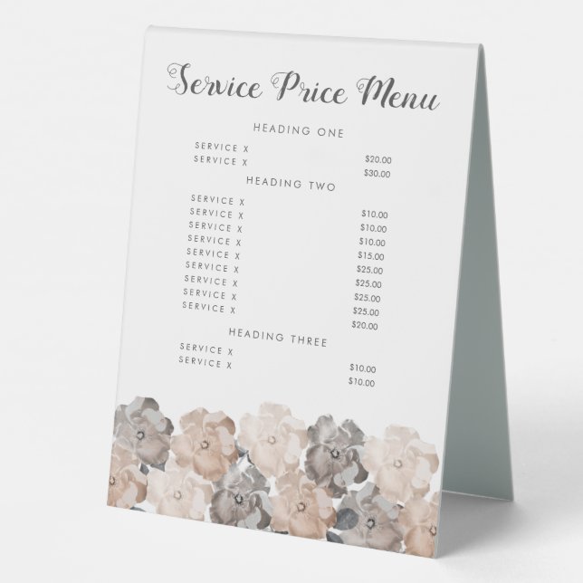 Plaque De Table Elégant menu de prix de service Table personnalisé (Verso)