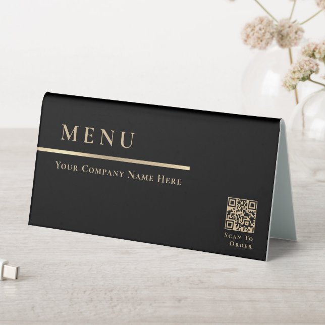 Plaque De Table Élégant Menu Noir et Or Scan pour Commander Code Q (En SItu (Tableau))