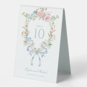 Plaque De Table Élégant monogramme de couronne florale Numéro de t