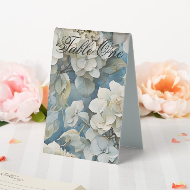 Plaque De Table Elégant moody bleu poussiéreux flores d'aquarelle (In SItu (Mariage))