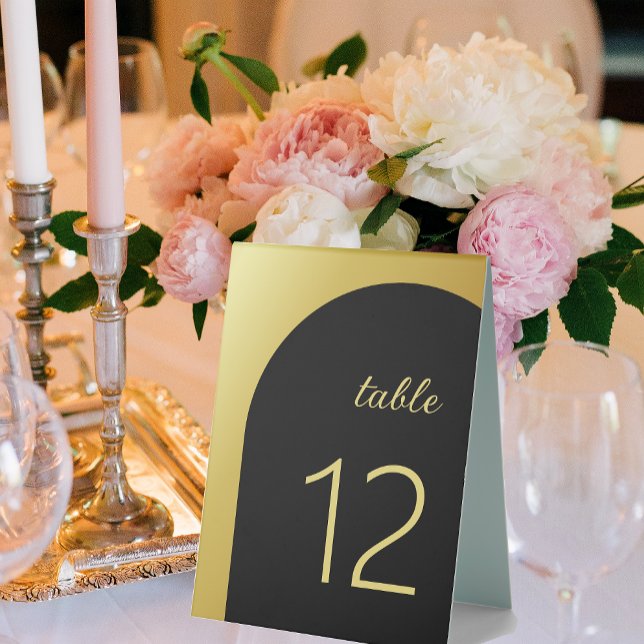 Plaque De Table Elégant noir brillant Mariage or Numéro de table (Elegant Black Shiny Gold Wedding Table Number Table Tent Sign)