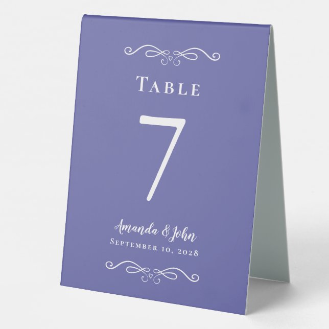 Plaque De Table Élégant nombre Mariage calligraphie Périwinkle ble (Verso)