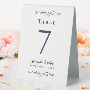 Plaque De Table Élégant numéro de mariage Calligraphie Chic Navy B