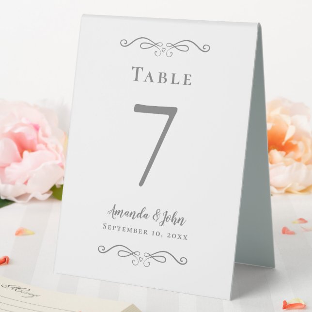 Plaque De Table Élégant numéro de mariage Calligraphie gris chic b (In SItu (Mariage))