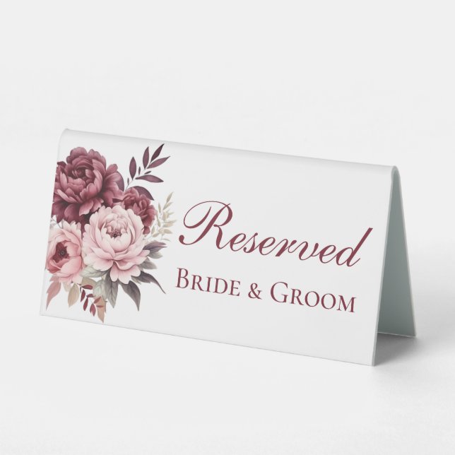 Plaque De Table Elégant Peony Aquarelle Floral Mariage Réservé (Recto)