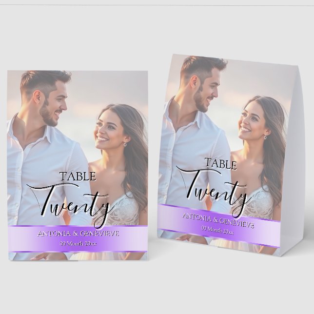 Plaque De Table Elegant Photo Wedding Table Number Lilac purple (Recto/Verso)