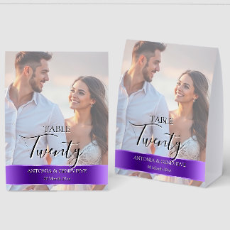 Plaque De Table Elegant Photo Wedding Table Number Purple band