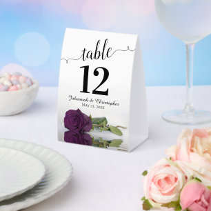 Plaque De Table Élégant prune violet Rose Mariage Numéro de table