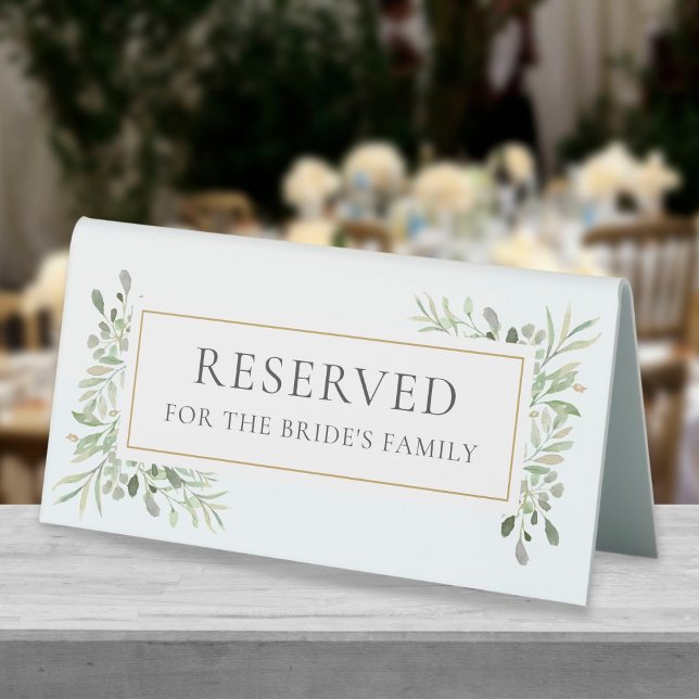 Plaque De Table Élégant Réservé Mariage à la Verdure à l'Aquarelle (Créateur téléchargé)