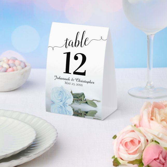 Plaque De Table Élégant Rose bleu pâle Dusty Mariage Numéro de tab (Insitu (mariage))