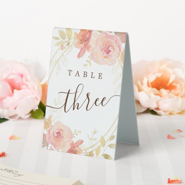 Plaque De Table Élégant rose Floral & Gold Foliage Numéro Mariage (In SItu (Mariage))