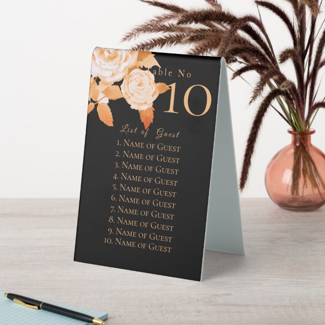 Plaque De Table Élégant Rose or Mariage noir (En SItu (Tableau))