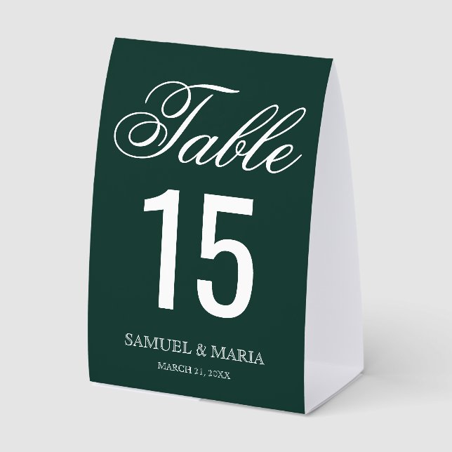 Plaque De Table Elegant Script Emerald Green Wedding Table Number (Recto)