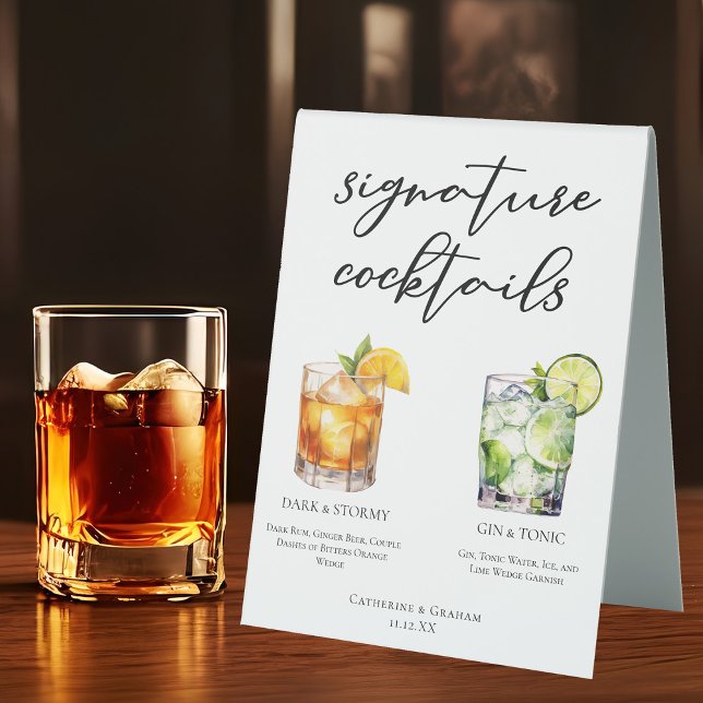 Plaque De Table Elégant soir Signature Cocktails Menu Mariage (Créateur téléchargé)