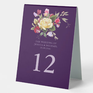 Plaque De Table Élégant Vintage Rose jaune Floral violet Mariage