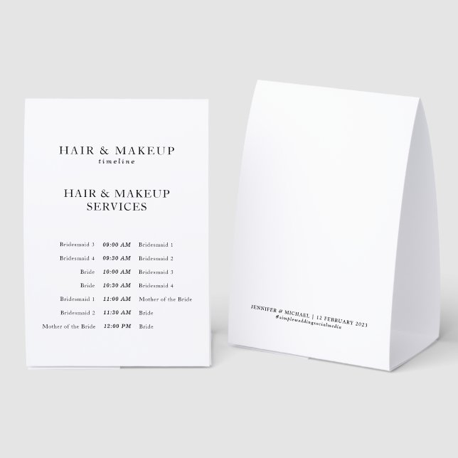 Plaque De Table Elegant Wedding Hair Makeup Timeline Bridal Party (Recto/verso)