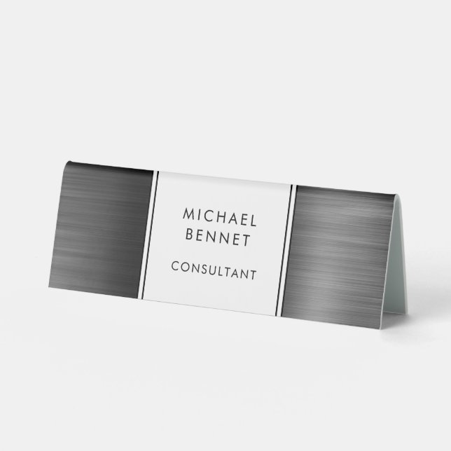 Plaque De Table Élégante Entreprise Métalliques Brossé Noir Et Bla (Recto)