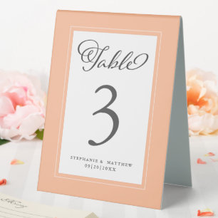 Plaque De Table Elégante Pêche Blanc Mariage Réception Chic