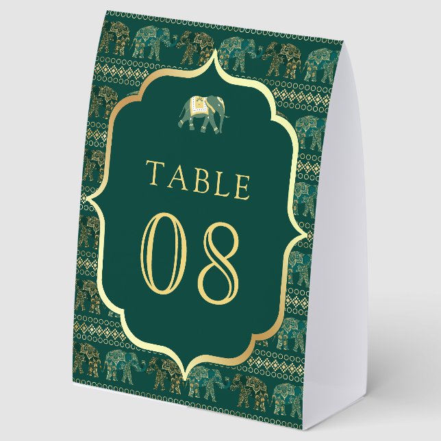 Plaque De Table Emerald Elephant Indian Wedding Table Number (Recto)