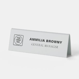 Plaque De Table Enseigne de bureau argentée avec logo pour table