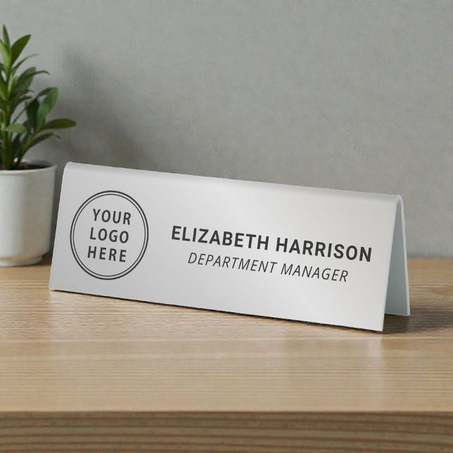 Plaque De Table Enseigne de nom de logo d'entreprise argenté (Silver Business Logo Name Table Tent)