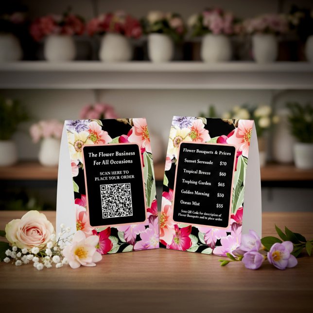 Plaque De Table Entreprise commerciale numérisez le code QR pour c (Business Company Scan QR Code Order Flowers Table Tent for your customers to order your products. )