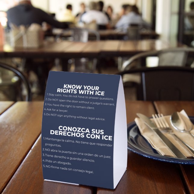 Plaque De Table Espagnol et anglais Connaissez vos droits ICE (Insitu (restaurant))