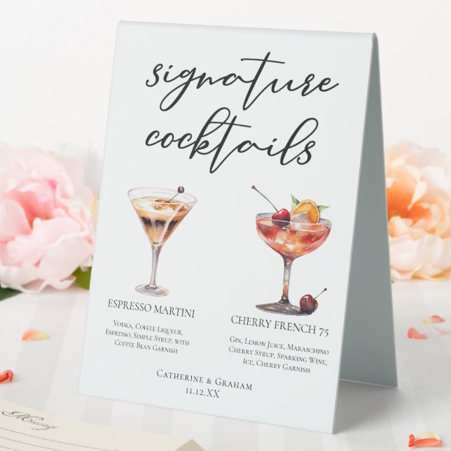 Plaque De Table Espresso Martini Cerise Français 75 Cocktails Menu (In SItu (Mariage))