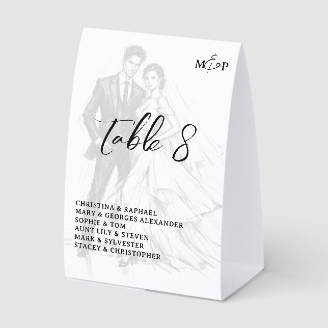 Plaque De Table Esquisse de mode moderne au fusain couple mariage  (Recto)