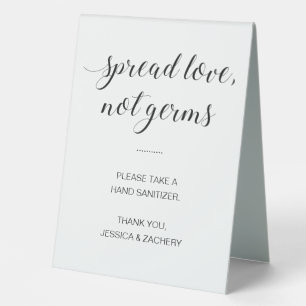Plaque De Table Étaler l'amour non Germes Mariage Sanitizer à la m