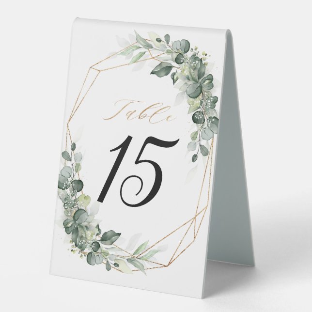 Plaque De Table Eucalyptus Green Rustique Mariage géométrique Tabl (Recto)