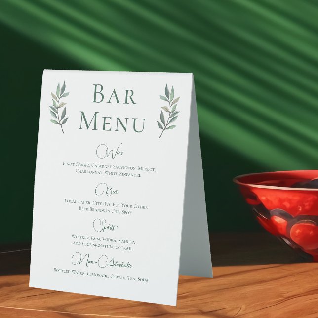 Plaque De Table Eucalyptus Leaf Simple Botanique Mariage Bar Menu (Créateur téléchargé)