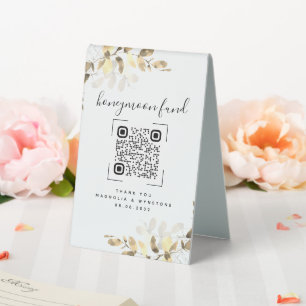 Plaque De Table Eucalyptus Mariage Honeymoon Fund QR Code