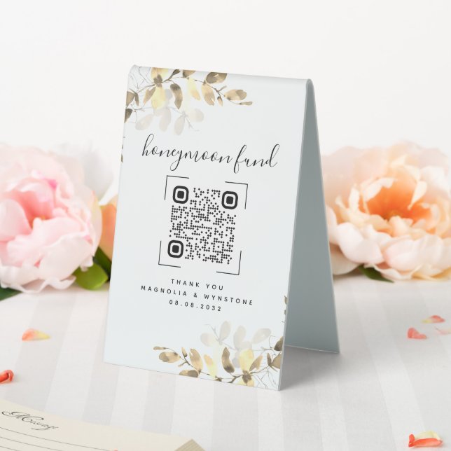 Plaque De Table Eucalyptus Mariage Honeymoon Fund QR Code (In SItu (Mariage))