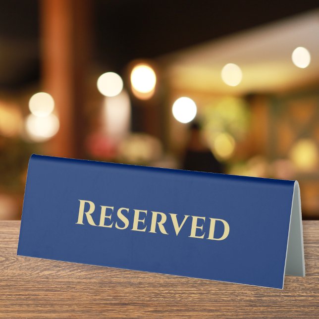 Plaque De Table Événement de restaurant réservé bleu or moderne pe (Custom Modern Blue Gold Reserved Restaurant Event Table Tent)