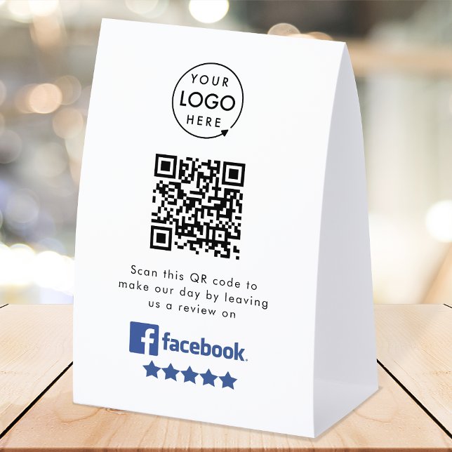 Plaque De Table Facebook Reviews Tabletop Sign | QR Table Tent (Gain Facebook reviews & grow your business with this rating request editable tabletop paper sign.)